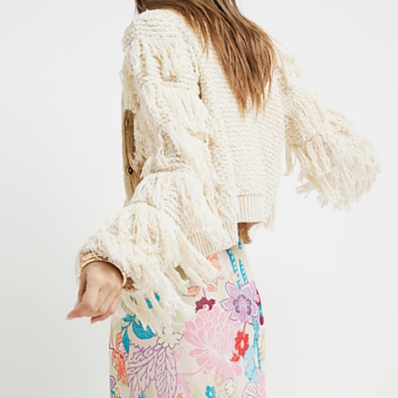 Cream Fringe Cardigan Size 4 - Picture 5 of 8